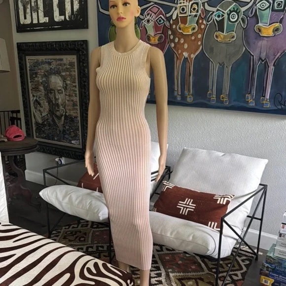 NWT Meshki Marlisa Ribbed Knit Backless Midi Dress in Nude Colorway - Picture 6 of 7